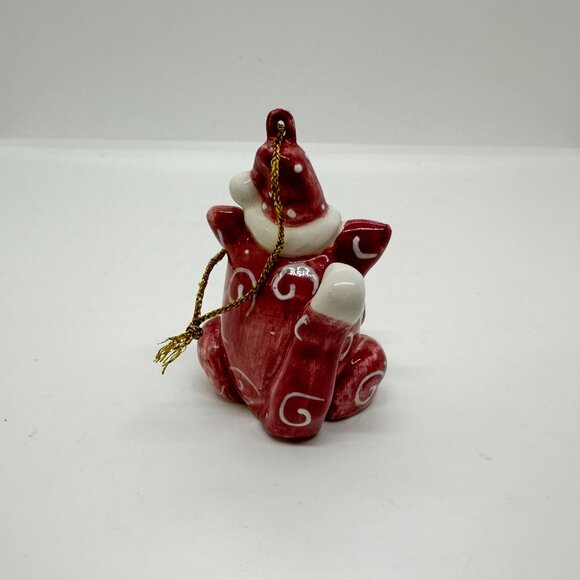 Vintage 2002 Whimsiclay Amy Lacombe Santa Ornament Christmas Ceramic Weirdo Cat - Picture 3 of 6